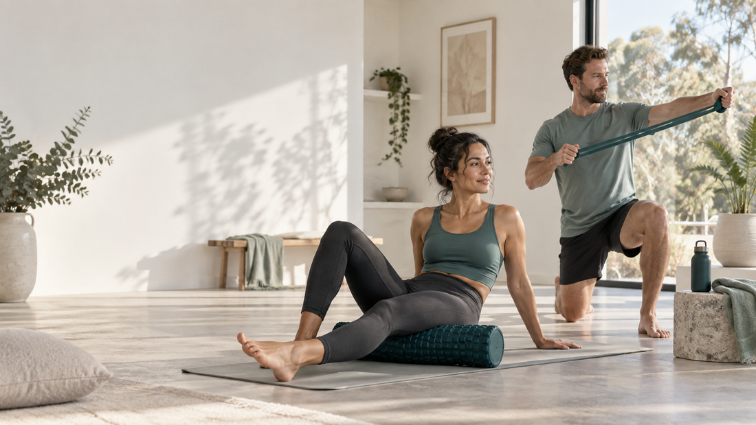 Adults following practical movement and recovery routines at home