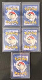 Actual english Pokémon cards — Nidoqueen 7/64, Mr. Mime 6/64, Vileplume 15/64, Vaporeon 12/64, Kangaskhan 5/64 — bundle photograph