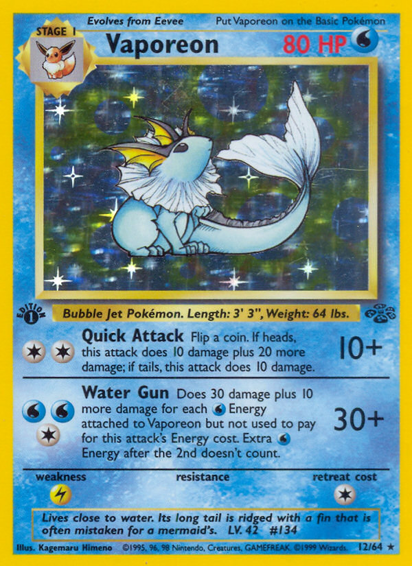 Vaporeon 12/64 — English Jungle reference artwork for a card included in this bundle; not the actual item photograph