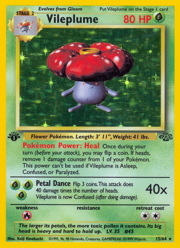 Vileplume 15/64 — English Jungle reference artwork for a card included in this bundle; not the actual item photograph