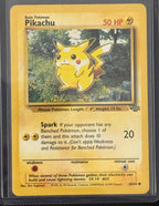 Actual english Pokémon cards — Pikachu 60/64, Eevee 51/64, Meowth 56/64, Mankey 55/64, Jigglypuff 54/64 — bundle photograph