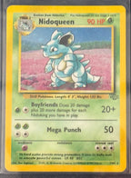Actual english Pokémon cards — Nidoqueen 7/64, Mr. Mime 6/64, Vileplume 15/64, Vaporeon 12/64, Kangaskhan 5/64 — bundle photograph