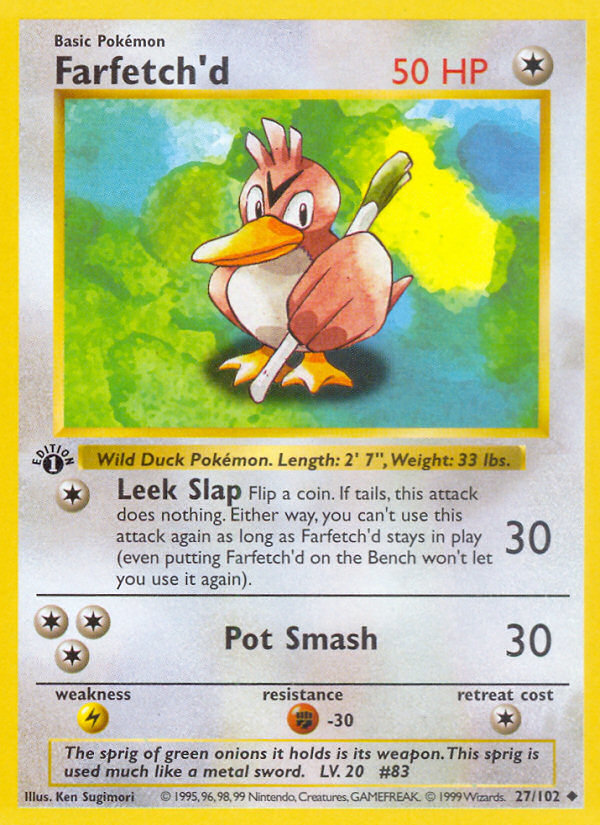 Farfetch'd — 27 — Base Set (Unlimited) — 27/102 — authentic English Base Set reference artwork