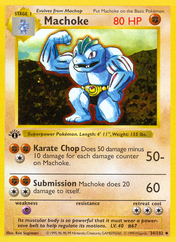 Machoke — 34 — Base Set (Unlimited) — 34/102 — authentic English Base Set reference artwork