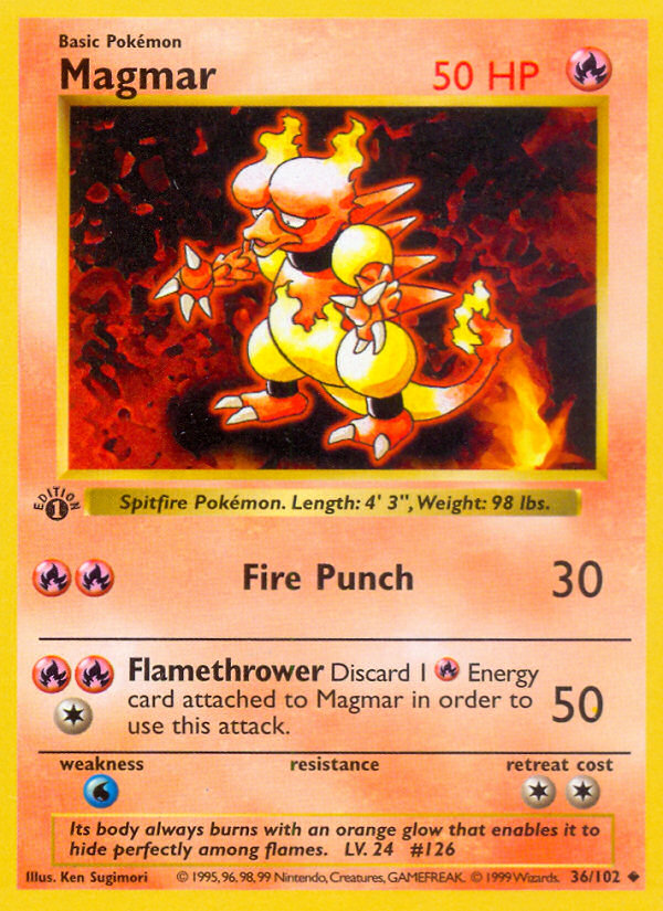 Magmar — 36 — Base Set (Unlimited) — 36/102 — authentic English Base Set reference artwork