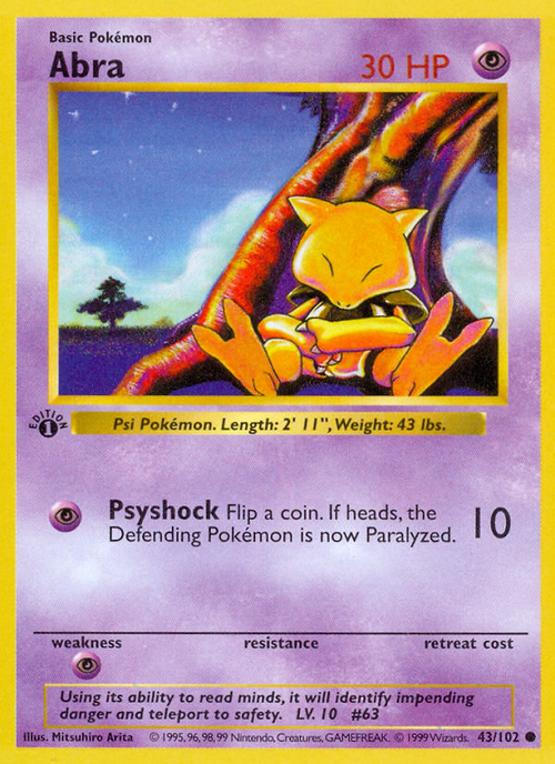 Abra — 43 — Base Set (Unlimited) — 43/102 — authentic English Base Set reference artwork