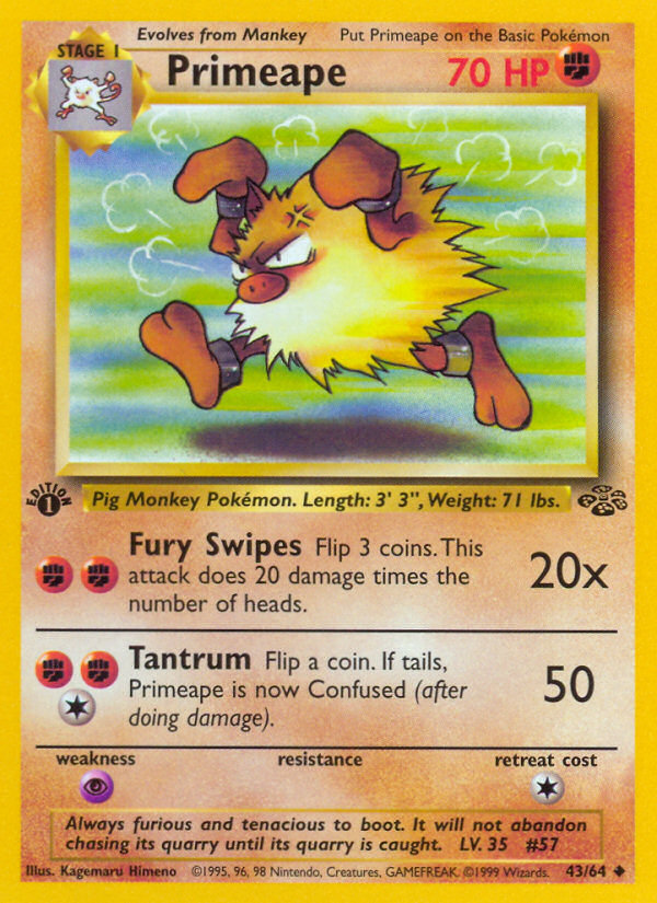 Primeape 43/64 — English Jungle reference artwork for a card included in this bundle; not the actual item photograph