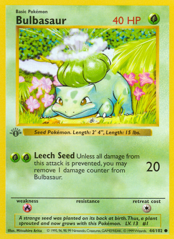 Bulbasaur — 44 — Base Set (Unlimited) — 44/102 — authentic English Base Set reference artwork