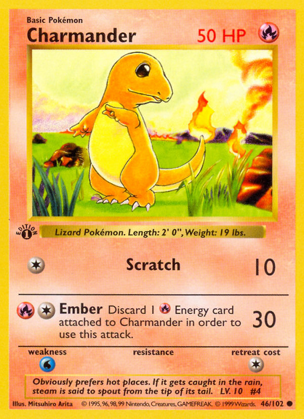 Charmander — 46 — Base Set (Unlimited) — 46/102 — authentic English Base Set reference artwork