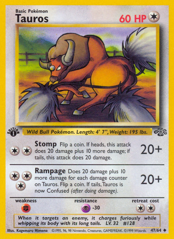 Tauros 47/64 — English Jungle reference artwork for a card included in this bundle; not the actual item photograph