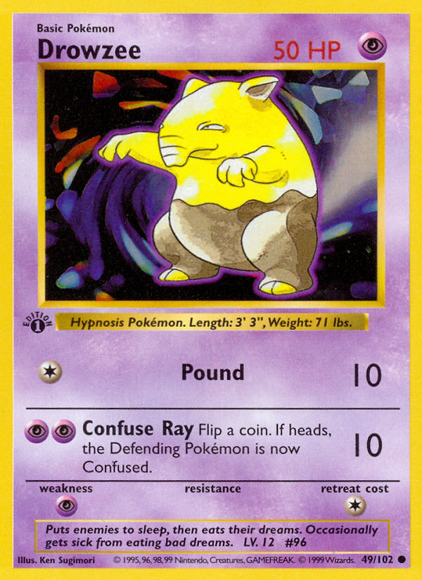 Drowzee — 49 — Base Set (Unlimited) — 49/102 — authentic English Base Set reference artwork