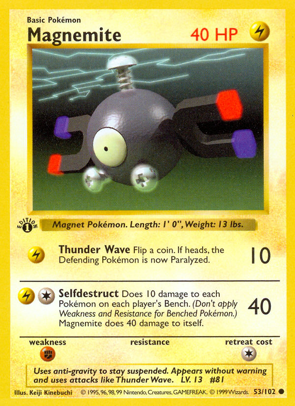 Magnemite — 53 — Base Set (Unlimited) — 53/102 — authentic English Base Set reference artwork