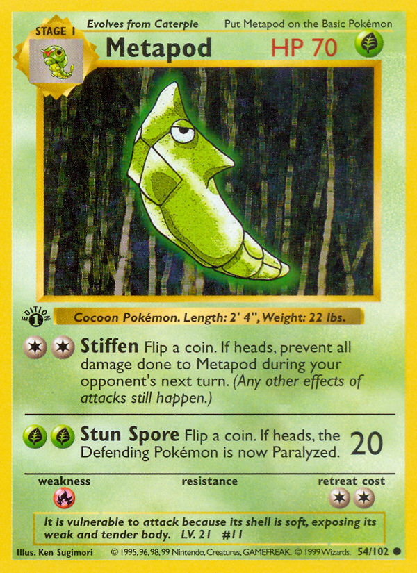 Metapod — 54 — Base Set (Unlimited) — 54/102 — authentic English Base Set reference artwork