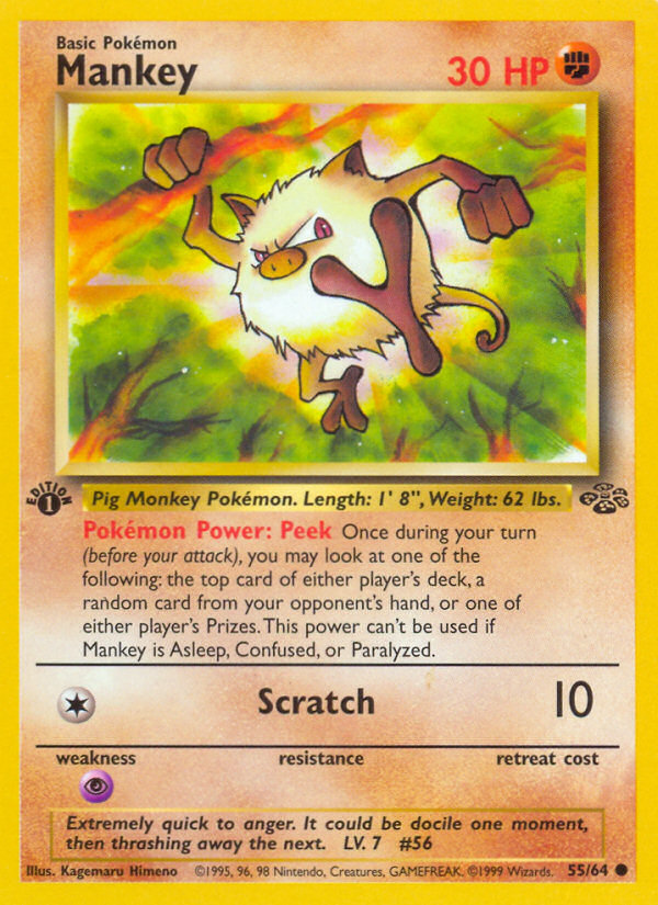 Mankey 55/64 — English Jungle reference artwork for a card included in this bundle; not the actual item photograph