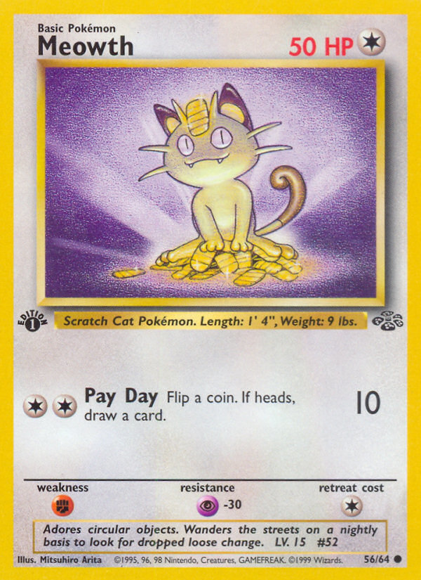 Meowth 56/64 — English Jungle reference artwork for a card included in this bundle; not the actual item photograph