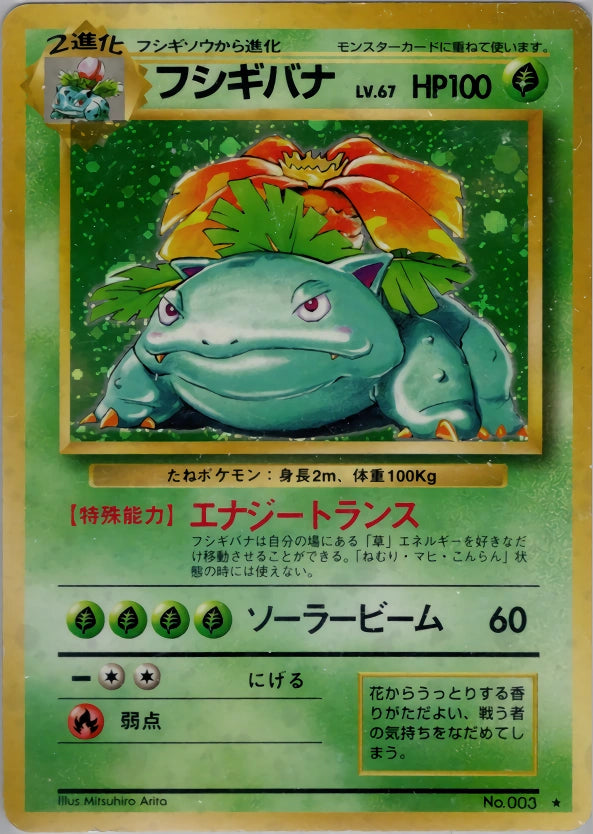 Venusaur No. 003 – Expansion Pack – Rare Holo – Old Back (JP) — Japanese reference artwork from Art of Pokémon; not a photograph of the item