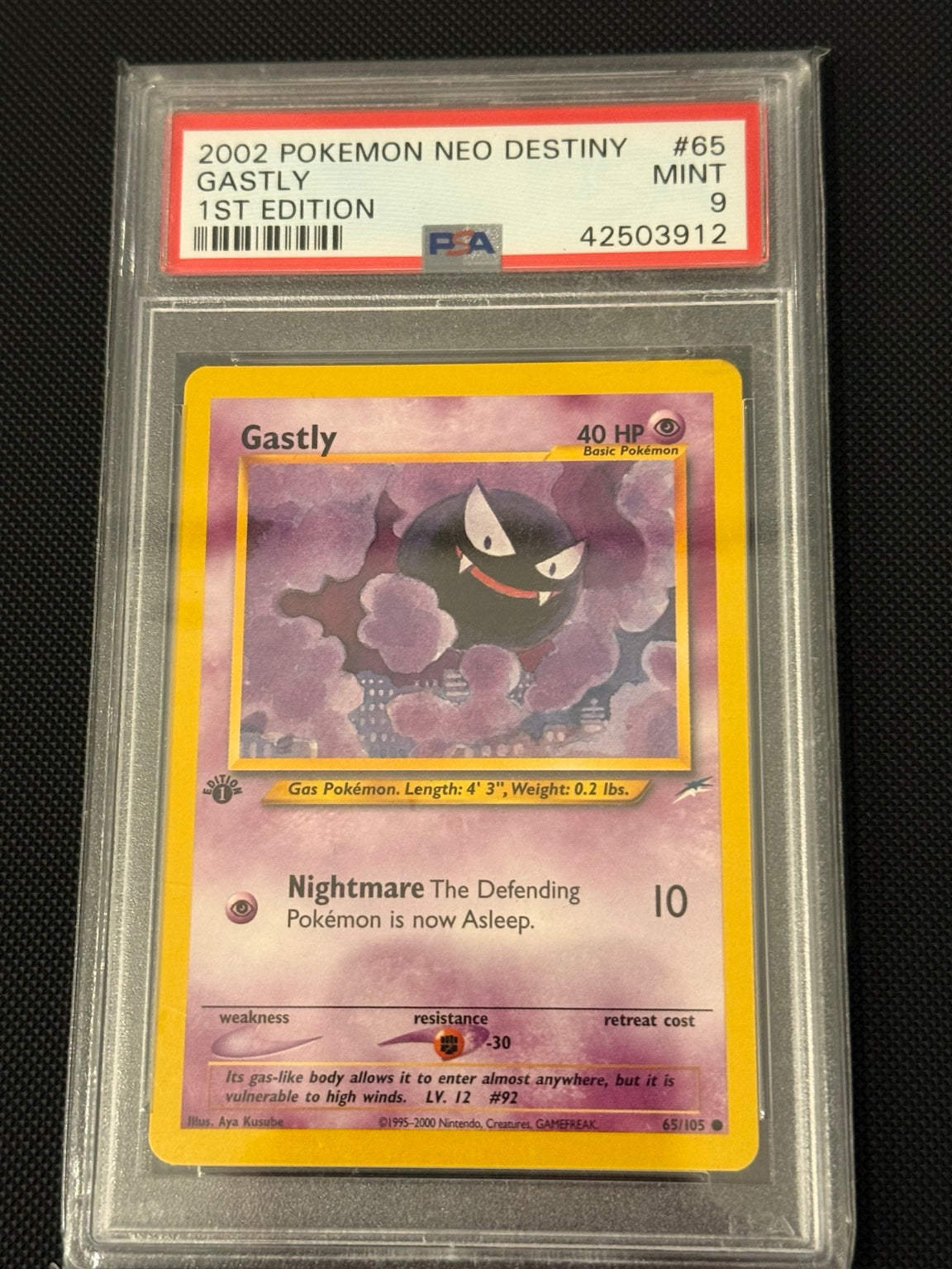 Gastly 65/105 · Neo Destiny 1st Edition · PSA 9
