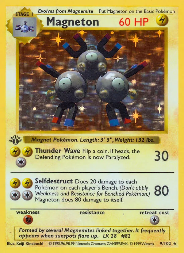 Magneton 9/102 – Base Set – Rare Holo – Unlimited – English — reference card artwork; not an actual-card condition photograph.