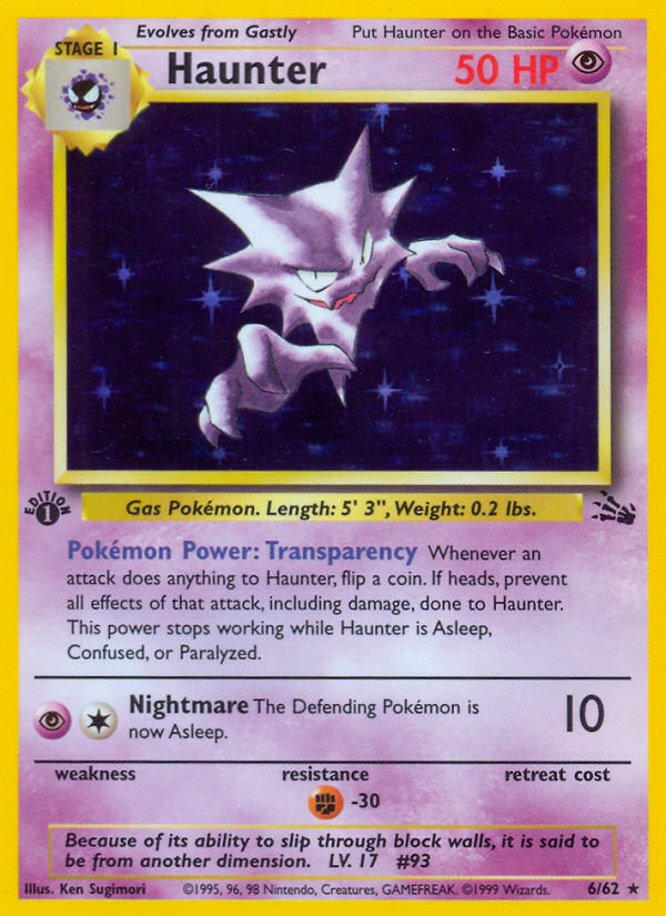 Haunter 6/62 Fossil 1st Edition — reference artwork, not the actual card; see gallery for slab photographs where available
