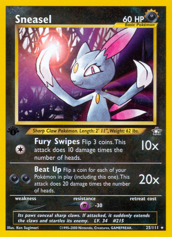 Sneasel 25/111 Neo Genesis 1st Edition — reference artwork; actual card photos follow